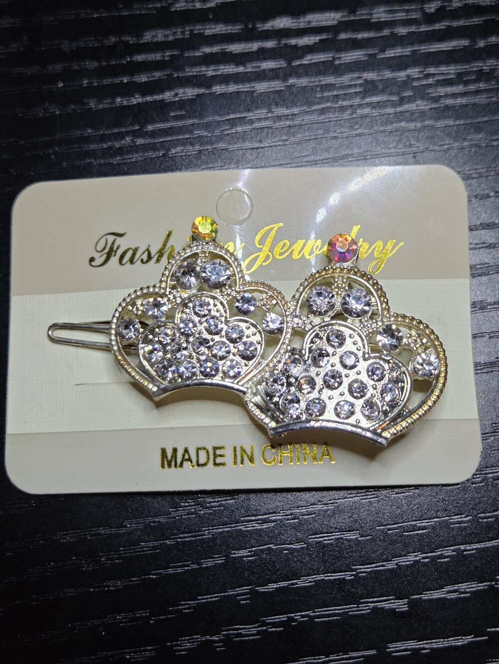 Fashion Jewelry Gold-Tone Crystal Crown Hair Clip